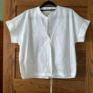 Calvin Klein women’s white cotton shirt notch neck size M drawstring hem